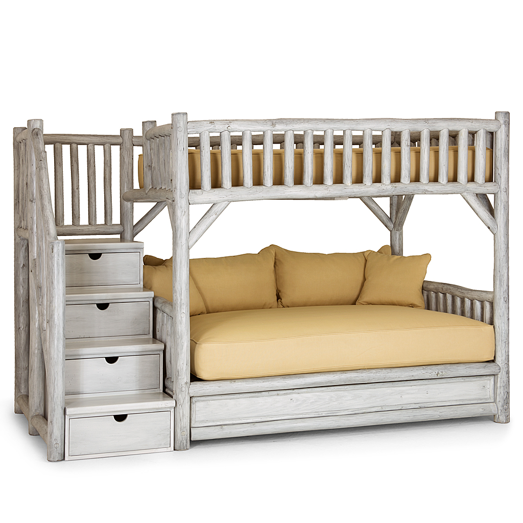 Kenzo Bunk Bed with Trundle and Stairs 4692L Shell finish La Lune Collection rustic furniture