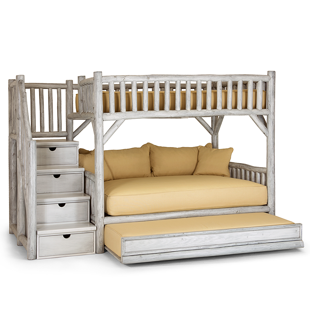 Kenzo Bunk Bed with Trundle and Stairs 4692L Shell finish La Lune Collection rustic furniture