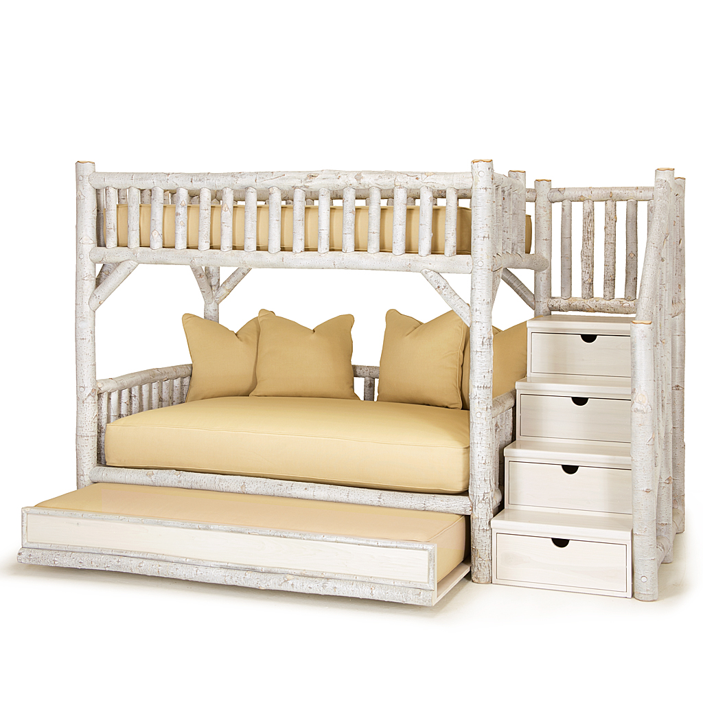 Kenzo Bunk Bed with Trundle and Stairs 4692R Whitewash finish La Lune Collection rustic furniture