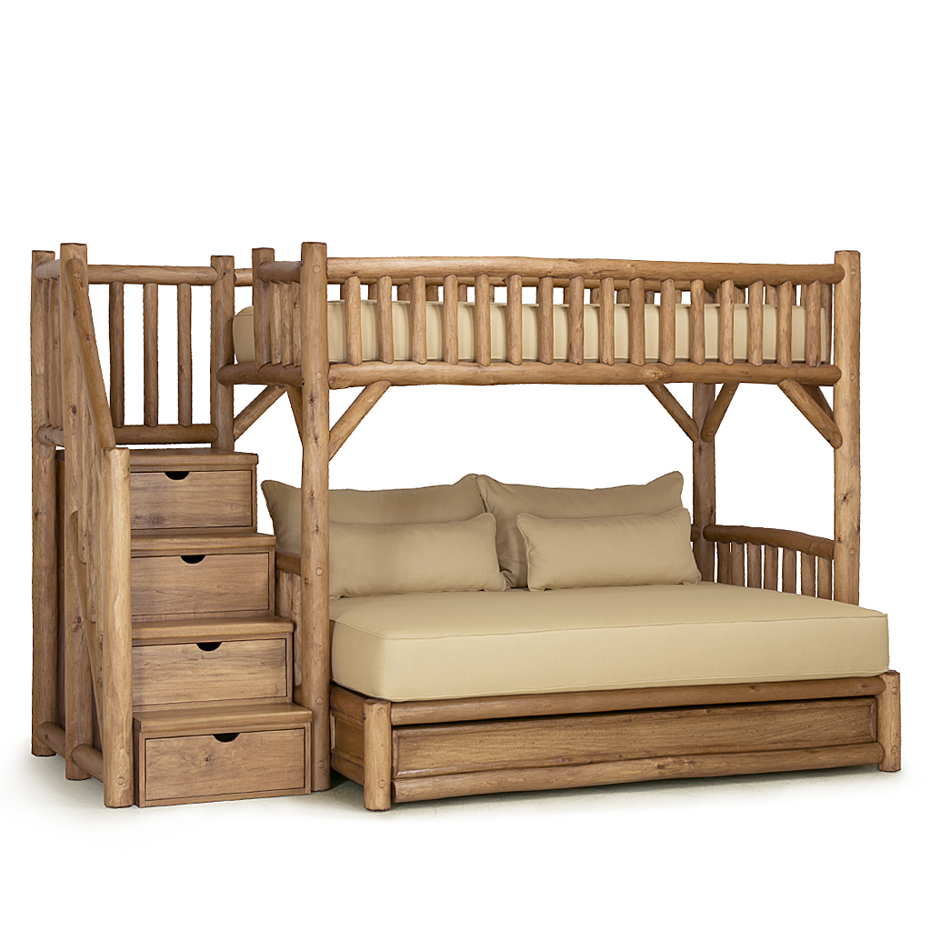 Kenzo Bunk Bed with Trundle and Stairs 4696L Pecan finish La Lune Collection rustic furniture
