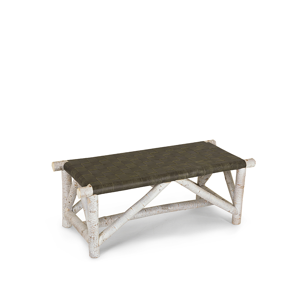 Ivan Woven Leather Bench 1147 Whitewash finish La Lune Collection rustic furniture