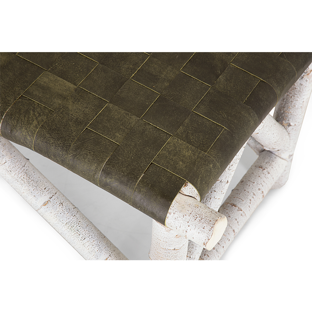 Ivan Woven Leather Bench 1147 Whitewash finish La Lune Collection rustic furniture