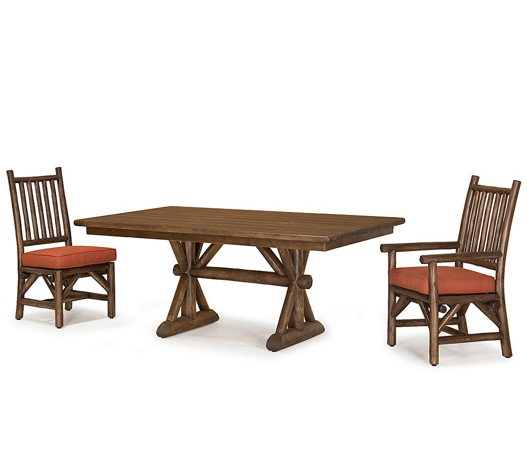 Dane Trestle Dining Table 3498-U, Aria Side Chair 1204-U, Aria Armchair 1206-U Kahlua finish with Medium Cedar Top La Lune Collection rustic furniture
