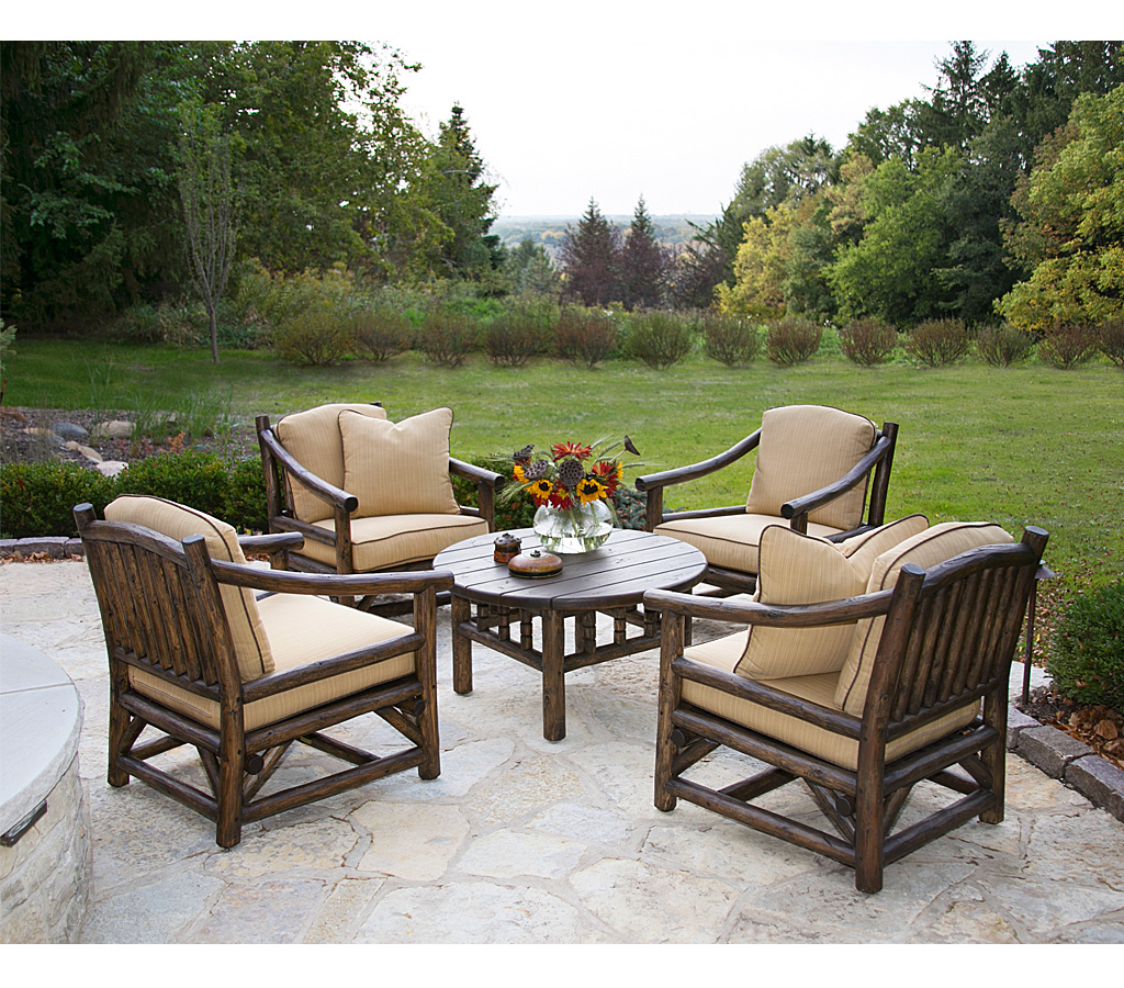 Hewitt Coffee Table 3534-U, Lola Club Chair 1174-U Kahlua finish with Medium Cedar Top La Lune Collection rustic furniture