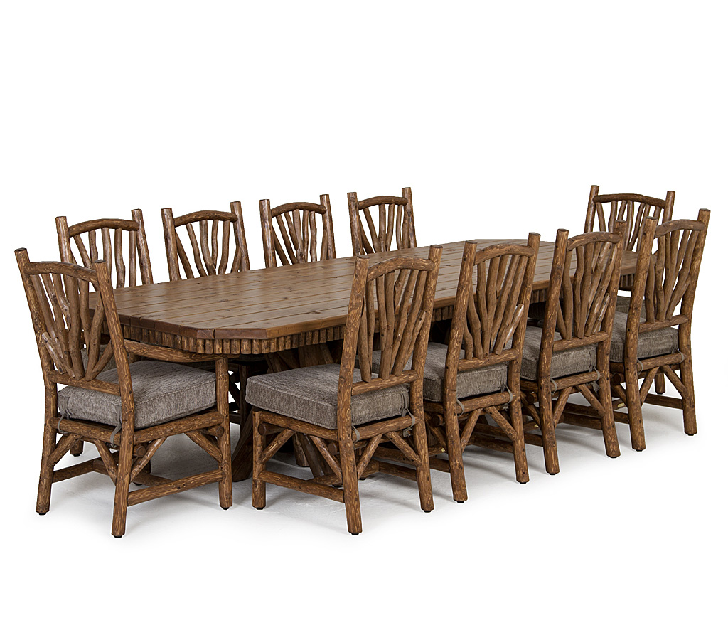 Marlow Dining Table 3482-O, Lily Side Chair 1400-O, Lily Armchair 1402-O Custom finish with Coffee on Cedar Top La Lune Collection rustic furniture